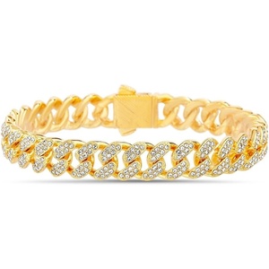 True Religion Crystal Set 10mm Wide 8 Inch Cuban Chain Bracelet for Men(Yellow)