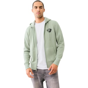 True Religion Men’s Puff Print Core Zip Up Hoodie for Men – Y2K Graphic Hoodie, Mens Hoodies with Oversized Graphic(Green Bay)