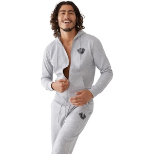True Religion Men’s Puff Print Core Zip Up Hoodie for Men – Y2K Graphic Hoodie, Mens Hoodies with Oversized Graphic(Heather Grey)