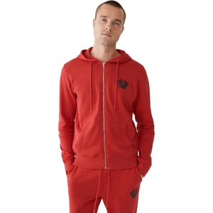 True Religion Men’s Puff Print Core Zip Up Hoodie for Men – Y2K Graphic Hoodie, Mens Hoodies with Oversized Graphic(True Red)