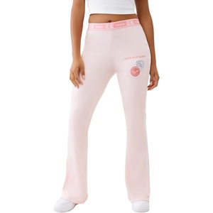 True Religion Velour Bootcut Track Pant for Women – Soft Wide Leg Sweatpants with Flared Hem(Mary’s Rose)