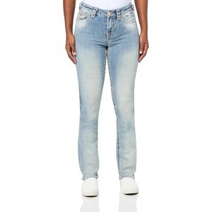 True Religion Women’s Billie Mid Rise Straight Jeans Flap Pockets Stitching(Salt Water)