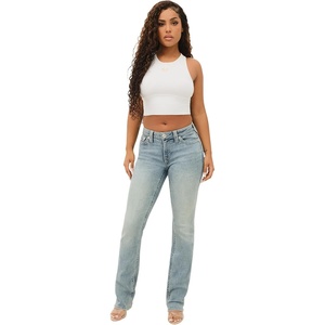 True Religion Womens Billie Mid Rise Straight Leg Jeans | Womens Fashion | Jeans for Women(Peak Spot)