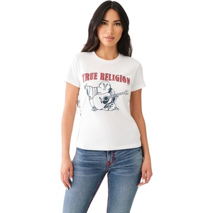True Religion Women’s Buddha Slim Vneck Tee(Optic White)