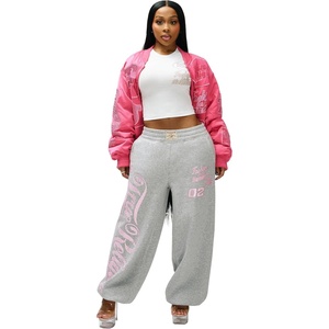 True Religion Women’s Crystal Baggy Jogger – Baggy Fit, Crystal Script Logo, Drawstring Waistband(Heather Grey)