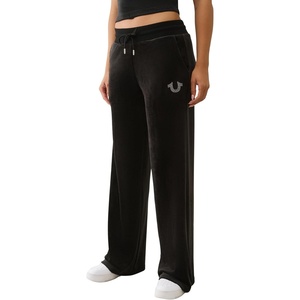 True Religion Women’s Crystal Hs Velour Straight Leg(Jet Black)