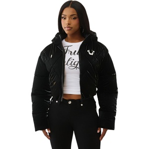 True Religion Women’s High Shine Foil Hooded Puffer – Lightweight & Comfortable Winter Jacket(Jet Black)
