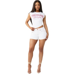 True Religion Women’s Jennie MR Short Flap Shorts – Cotton Blend, Stretch Fabric, Women’s Denim Shorts(Brilliant White)