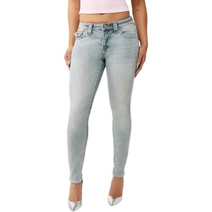 True Religion Women’s Jennie Mr Skinny Big T Flap Jeans | Mid Rise Skinny Fit, Stretch Denim, Premium Fabric Blend(Playmaker Faded Indigo Lt Wash)
