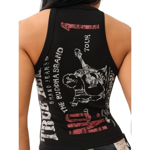 True Religion Women’s Og Logo Halter Tank​(Jet Black)