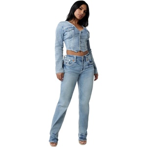 True Religion Women’s Ricki Relaxed Straight Stitch Jeans Flap Pockets(Horizon Henge)