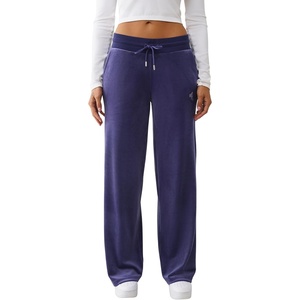 True Religion Women’s Velour Sweatpants Straight Leg Track Pants with Crystal Horseshoe Logo(Astral Aura)