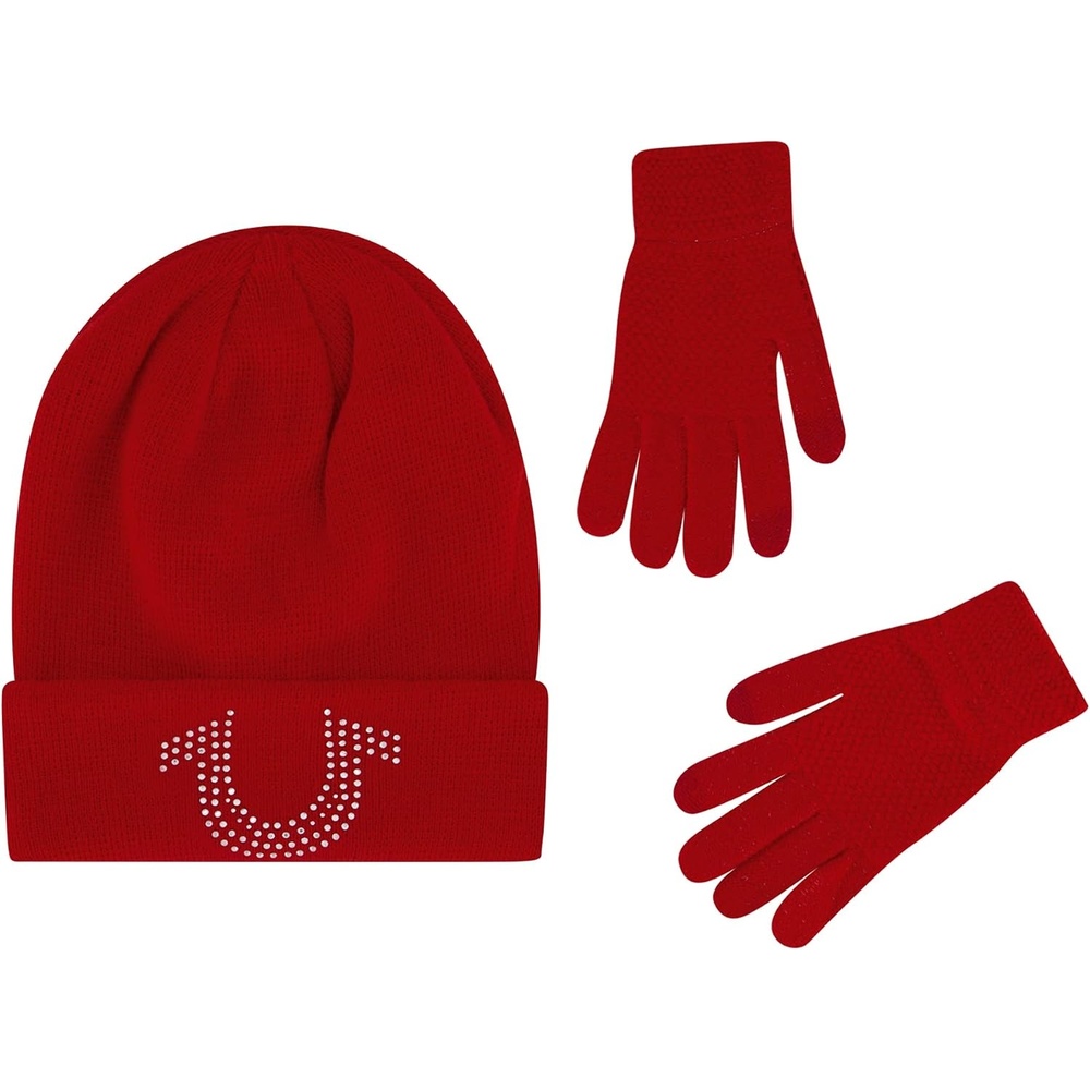 image:imageTrue Religion Beanie Hat and Touchscreen Glove SetRed