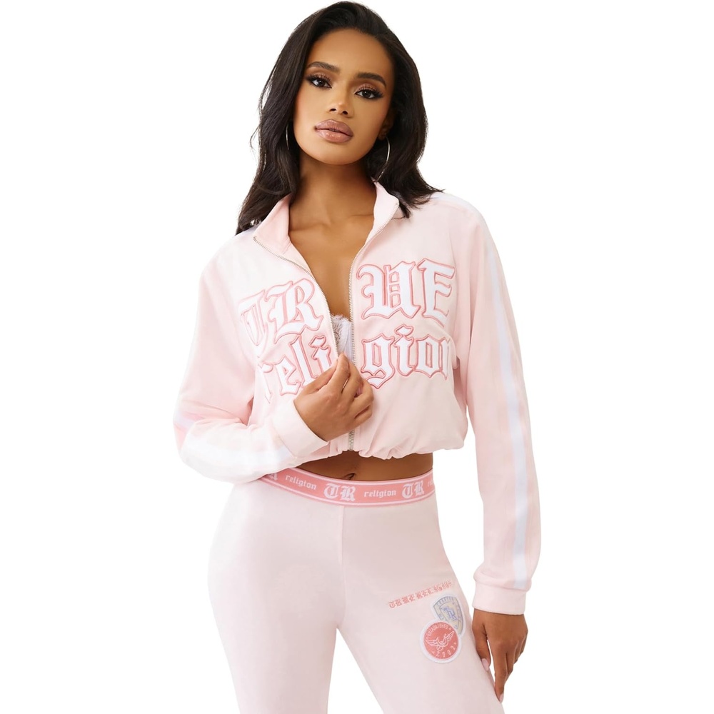 image:imageTrue Religion Cropped Velour Track Zip Up Hoodie for Women  Cozy Cropped HoodieMarys Rose
