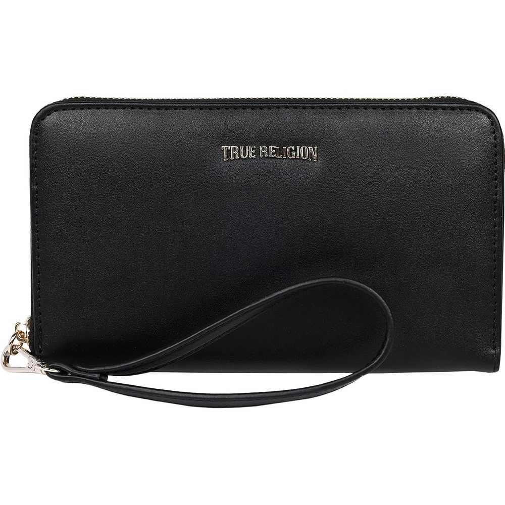 image:imageTrue Religion EastWest ZipAround Wallet Sleek Everyday Organizer Detachable Wristlet Strap Black  Sleek Everyday Organizer Detachable Wristlet Strap