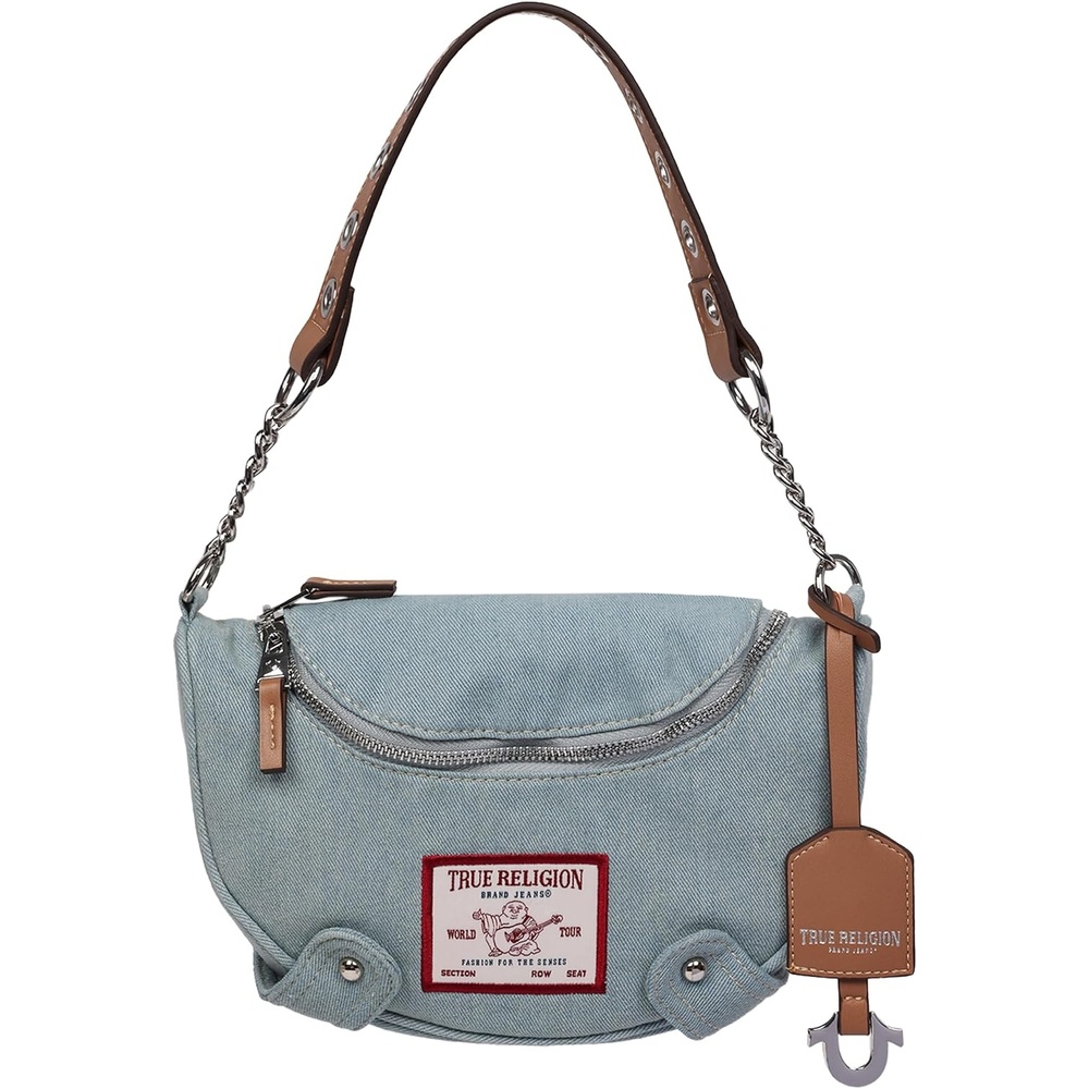 image:imageTrue Religion Hobo Shoulder Bag Purse Denim Travel Handbag with Chain Strap Light Blue  Roomy slouchy silhouette for comfortable daily carry