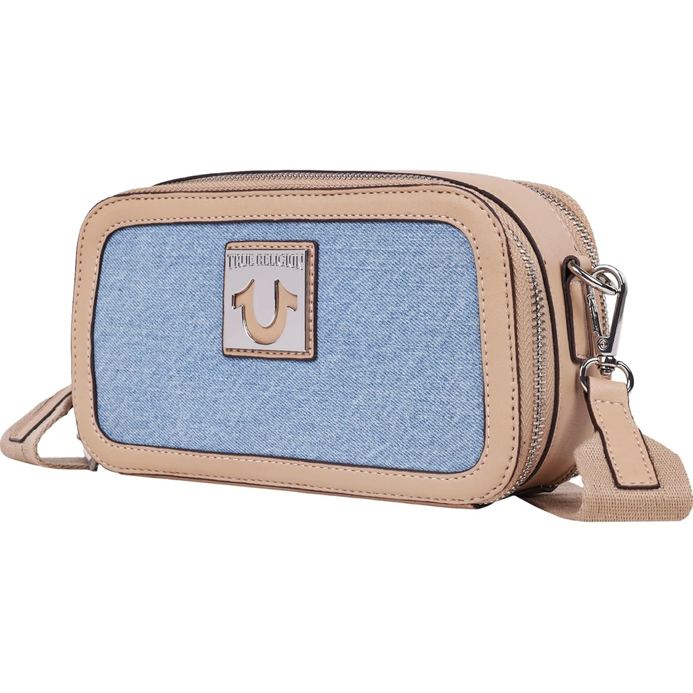 image:imageTrue Religion Horseshoe Plaque Crossbody Camera Bag Stylish Small Travel Purse for Women Denim  Adjustable strap offers handsfree comfortable carry