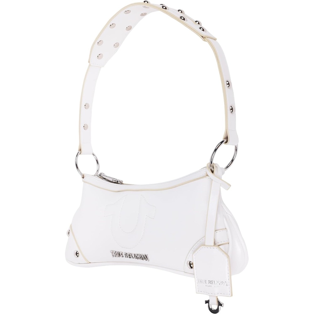image:imageTrue Religion Horseshoe Shoulder Bag ZipTop Mini Handbag with Gold Hardware and Signature Lining White  ZipTop Mini Handbag with Gold Hardware and Signature Lining