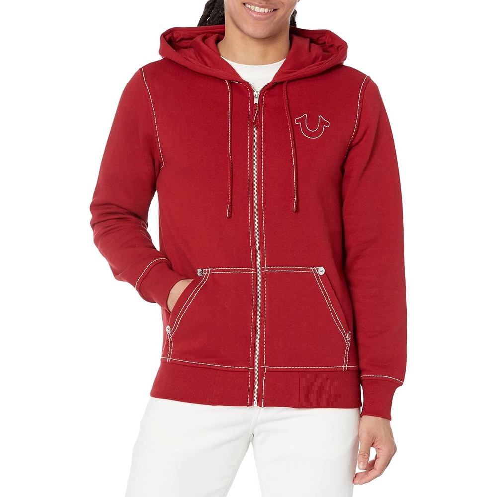 image:imageTrue Religion Mens Big T Zip Up Hoodie Graphic Sweatshirt  Full Zip Hoodies for MenRed Dahlia