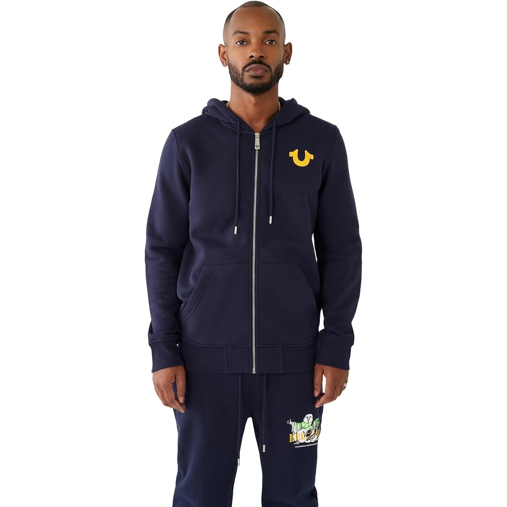 image:imageTrue Religion Mens Big T Zip Up Hoodie Graphic Sweatshirt  Full Zip Hoodies for MenVictoria Blue