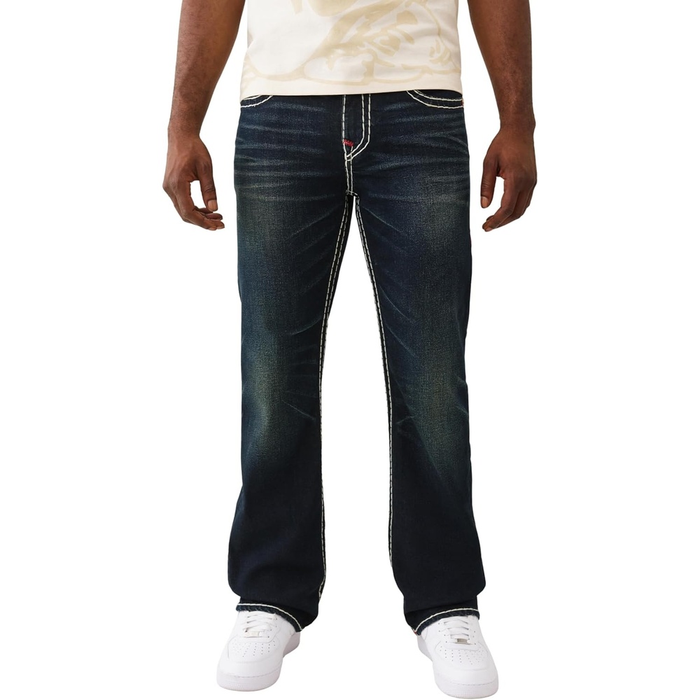 image:imageTrue Religion Mens Billy Super T Flap Jeans  Straight Leg Denim with Contrast StitchingMidnight Serencade Dark Wash