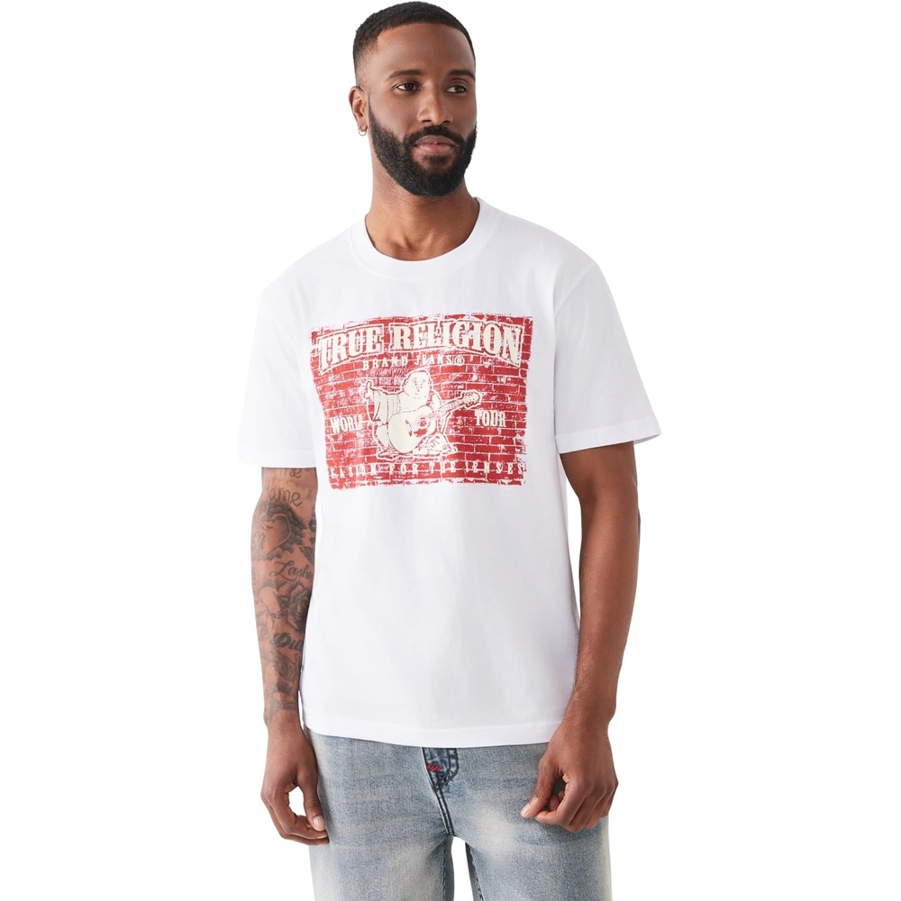 image:imageTrue Religion Mens Brick Buddha Tee  100 Cotton T Shirt Comfortable Fit Durable StyleOptic White
