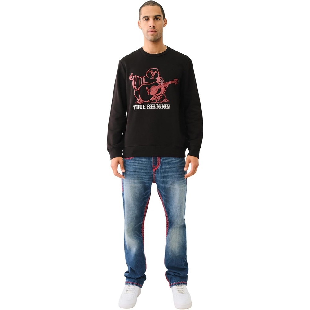 image:imageTrue Religion Mens Buddha Puff Pullover Crewneck HoodieJet Black