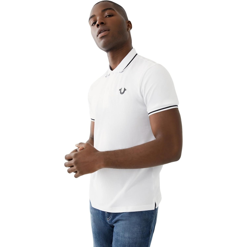 image:imageTrue Religion Mens Crafted with Pride Polo Shirt  Polo Shirts for Men Mens Polo Shirts Short SleeveWhite With Black Piping