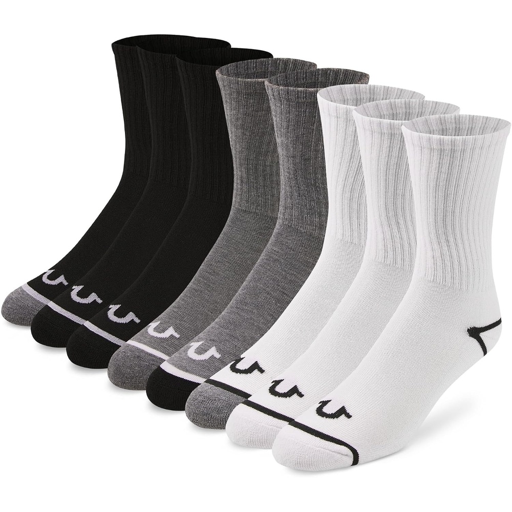 image:imageTrue Religion Mens Crew Socks 8 Pairs Premium Athletic Mens Socks 812GreyBlackWht