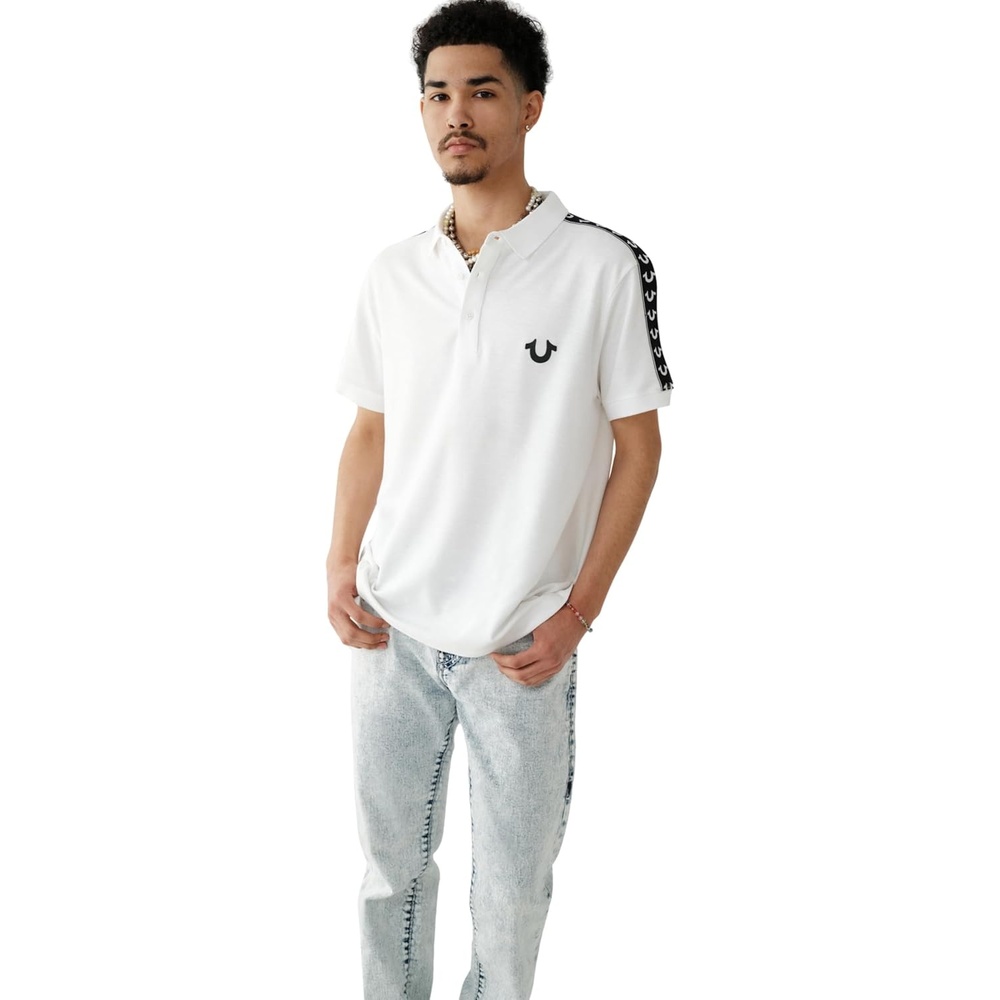 image:imageTrue Religion Mens Damask Short Sleeve PoloOptic White