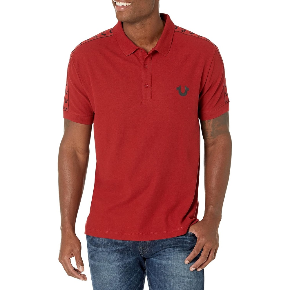 image:imageTrue Religion Mens Damask Short Sleeve PoloRed Dahlia