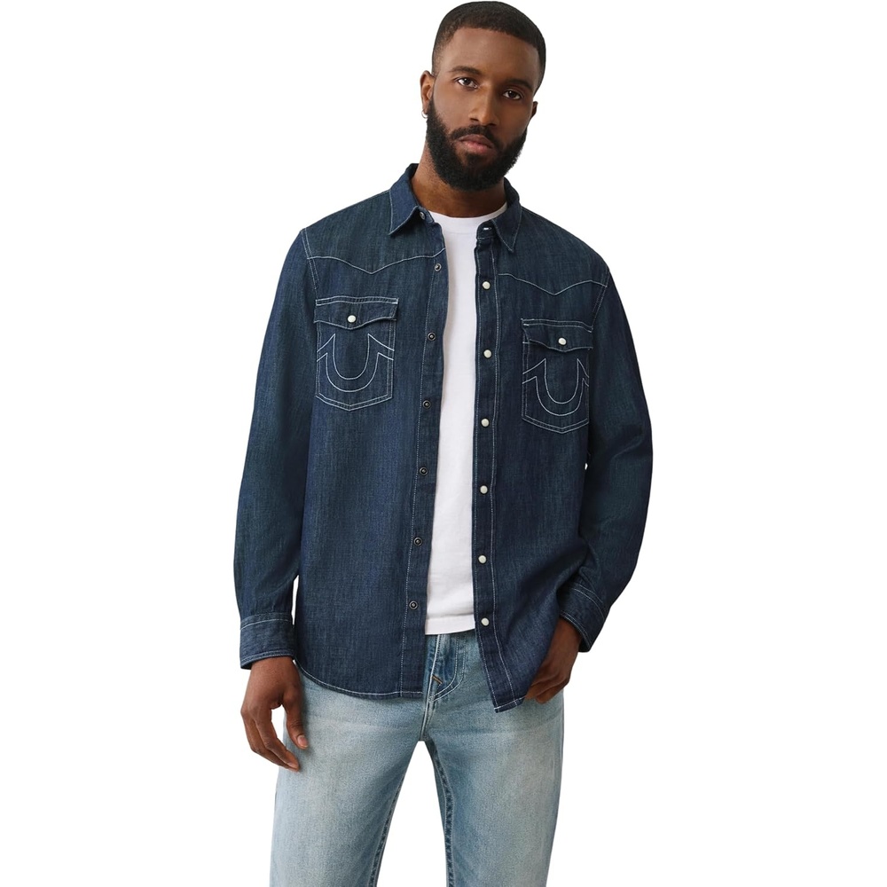 image:imageTrue Religion Mens Dark Wash Western ShirtIndigo