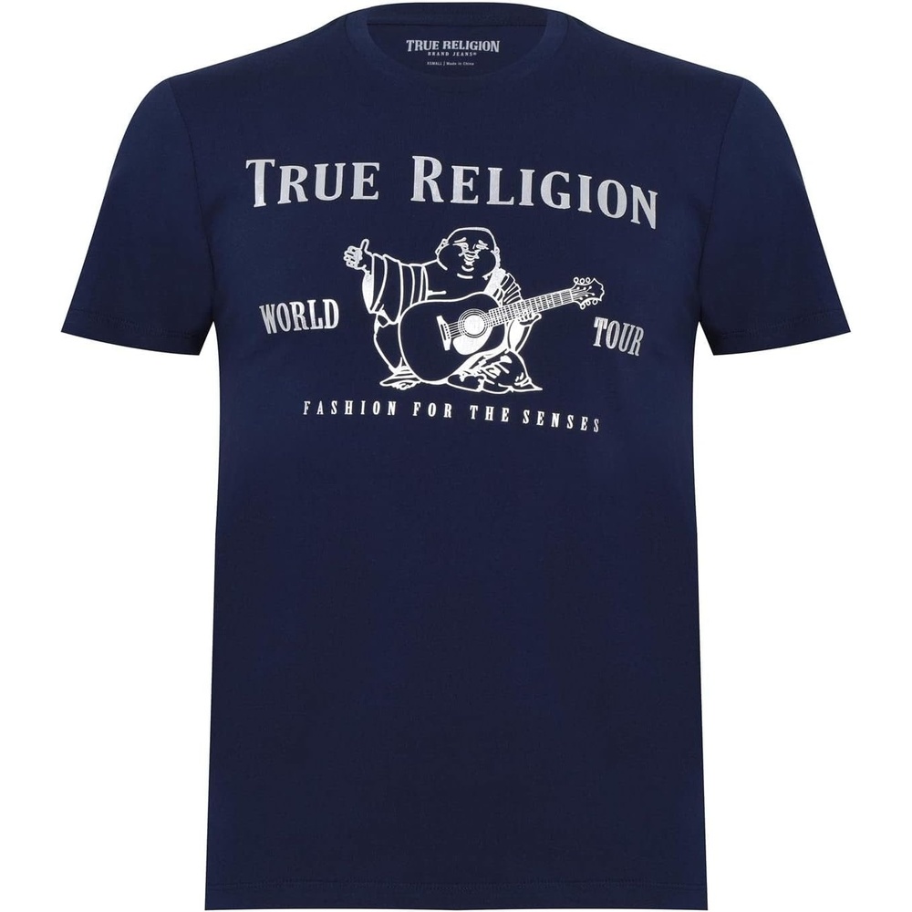 image:imageTrue Religion Mens Graphic TShirt  Short Sleeve Metallic Buddha Tee Mens T ShirtNavy