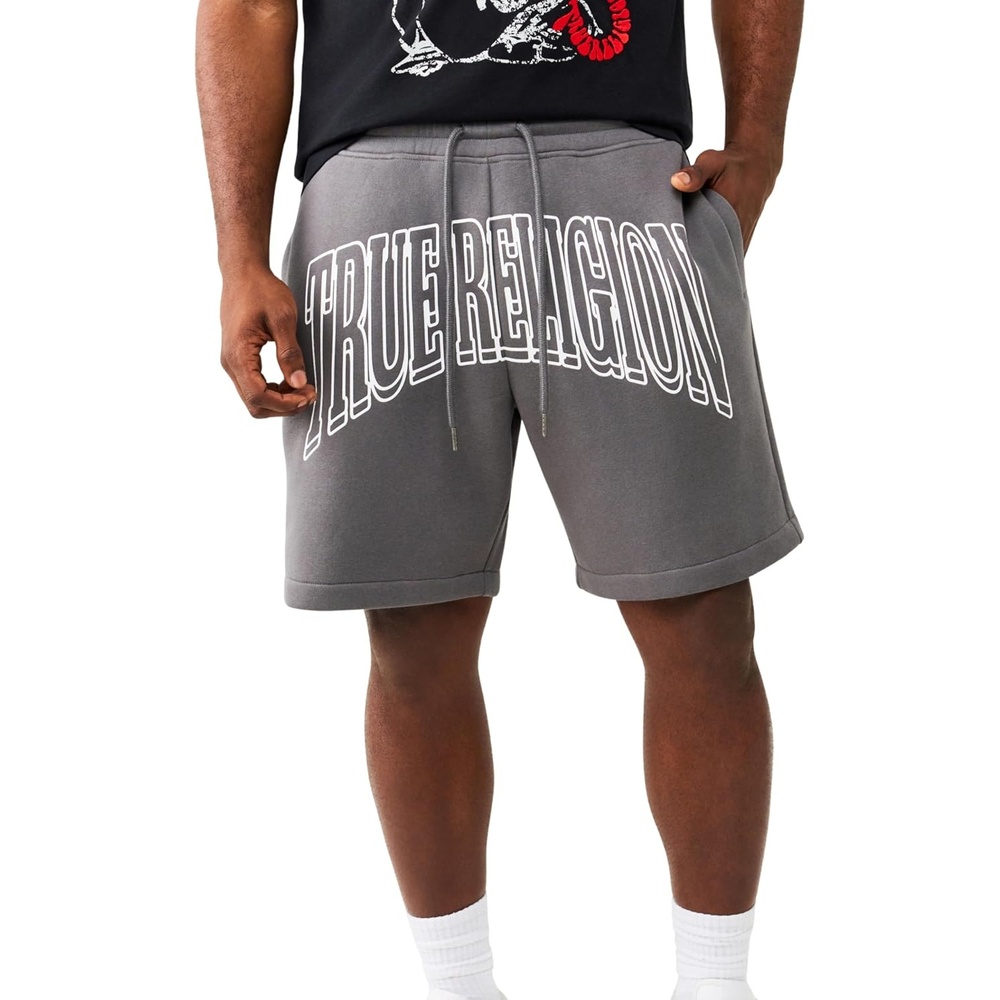 image:imageTrue Religion Mens Groovy Horseshoe Fleece Short  Cotton Blend Soft Feel Athletic StyleGranite Grey