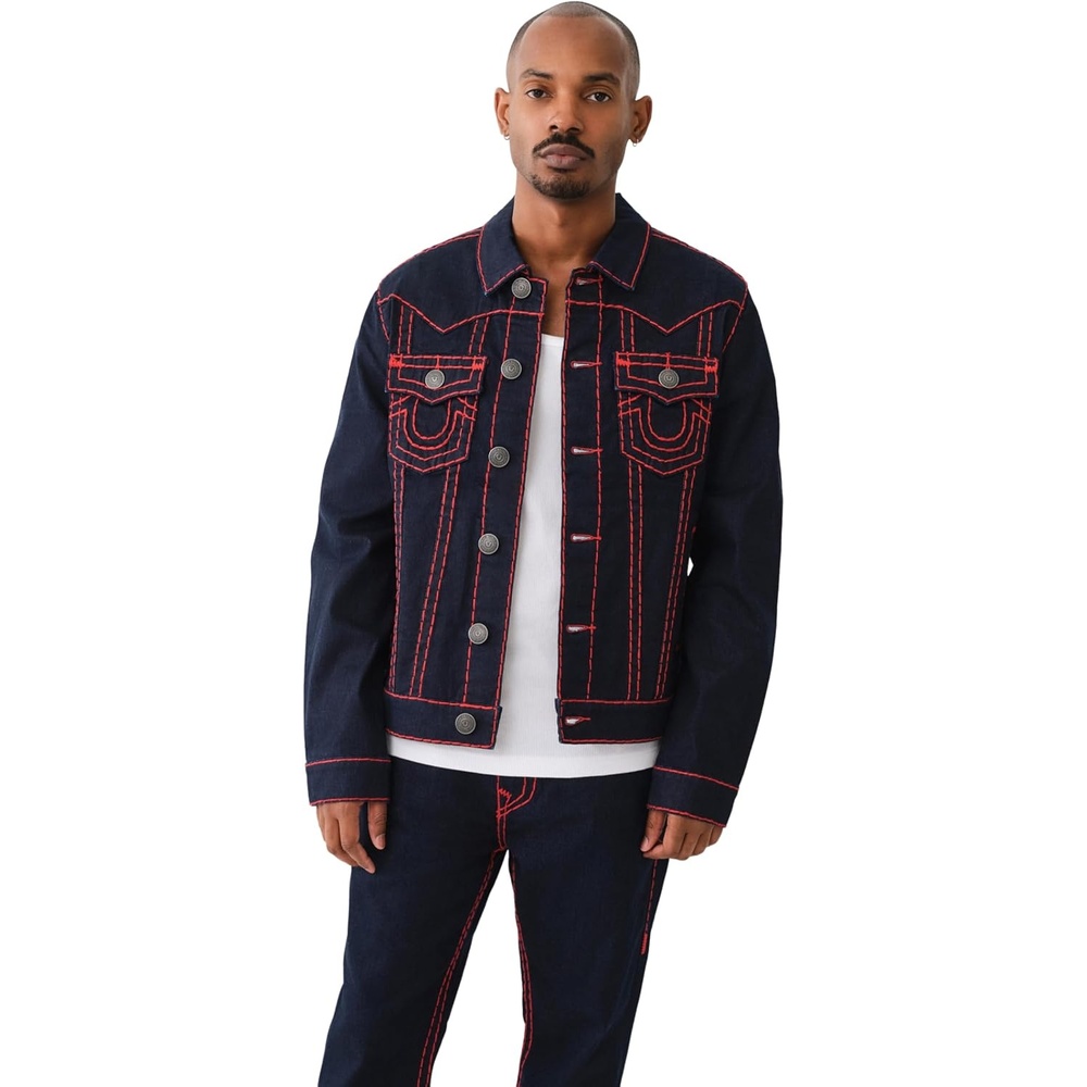 image:imageTrue Religion Mens Jimmy Jacket Discharge Bandana BlackRigel Dark Wash