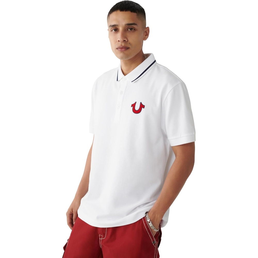 image:imageTrue Religion Mens Logo Polo Shirt  Polo Shirts for Men  Mens Polo Shirts Short SleeveOptic White
