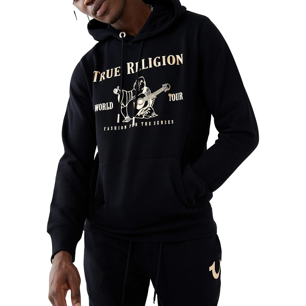 image:imageTrue Religion Mens Metallic Buddha Logo Hoodie  Graphic Hoodies for Men  Pullover Sweatshirt  Streetwear HoodieJet Black