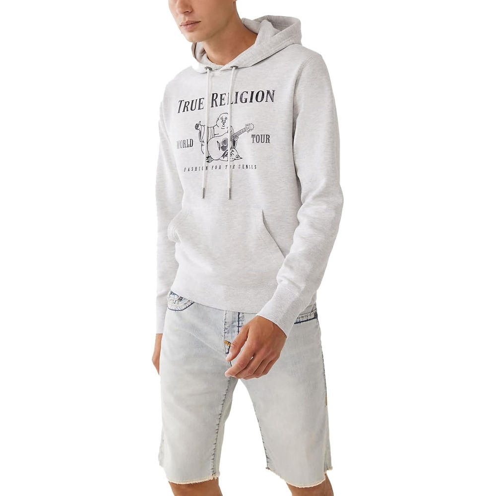 image:imageTrue Religion Mens Metallic Buddha Logo Hoodie  Graphic Hoodies for Men  Pullover Sweatshirt  Streetwear HoodieOatmeal HeatherMetallic Black