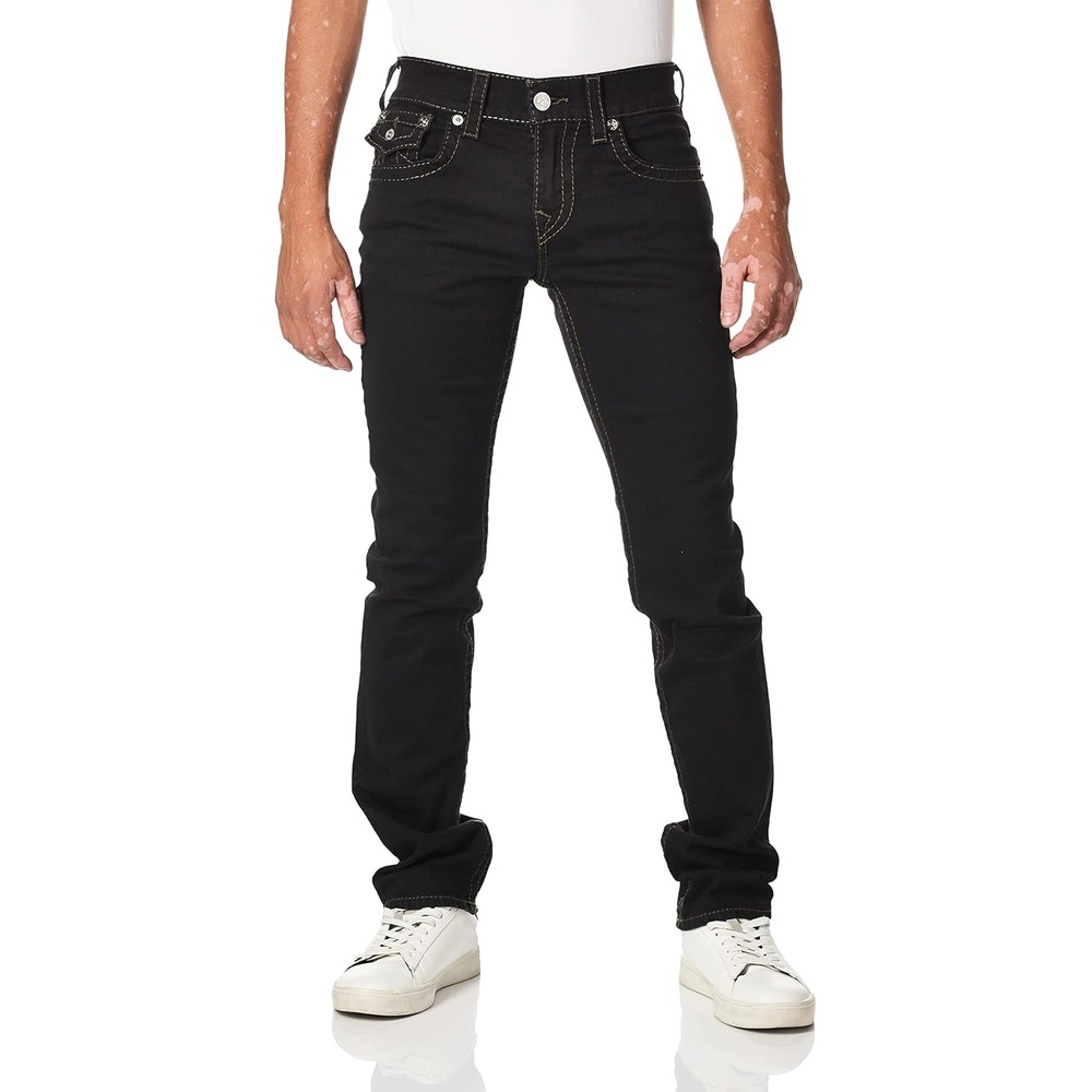 image:imageTrue Religion Mens Ricky Big T Straight Leg Denim Jeans for MenBody Rinse Black