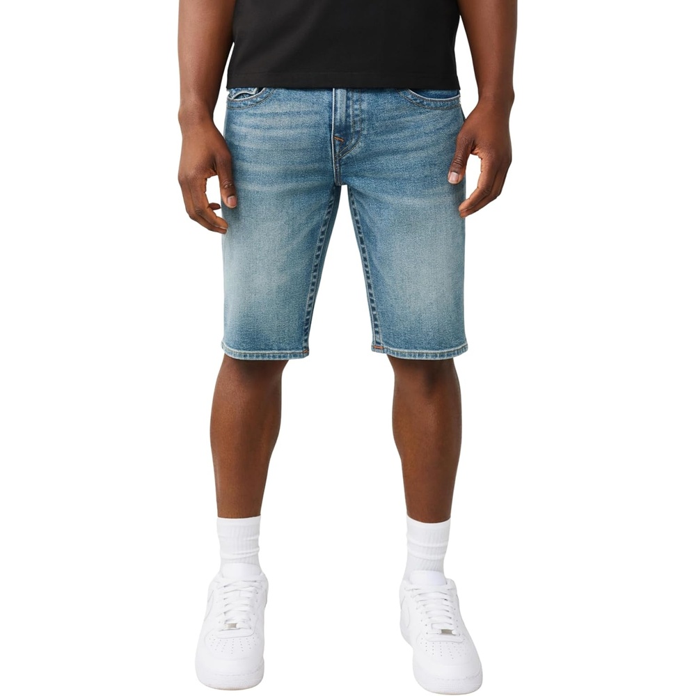 image:imageTrue Religion Mens Ricky Flap Denim Short  Whiskering Horseshoe Detailing