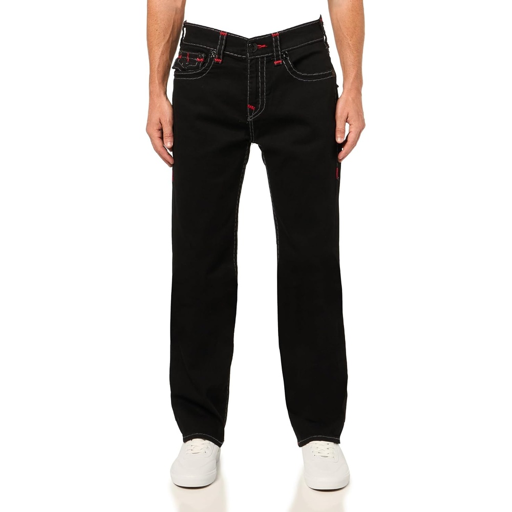 image:imageTrue Religion Mens Ricky Quadriple Logo Super T Flap JeansBlack Rinse
