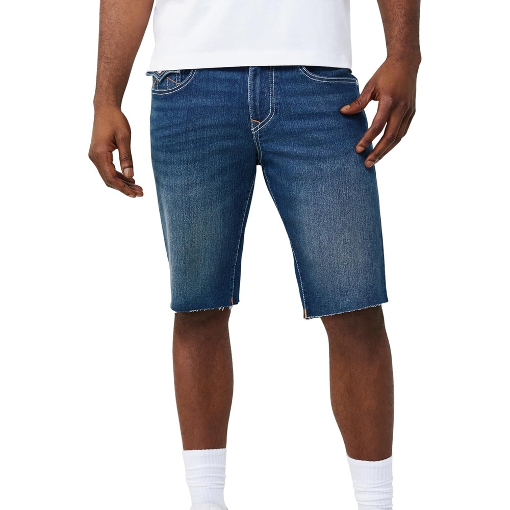 image:imageTrue Religion Mens Ricky Single Needle Flap Short Raw Hem Shorts  Cotton Blend Stretch Fabric Denim ShortsDark Lunar Shadow Wash