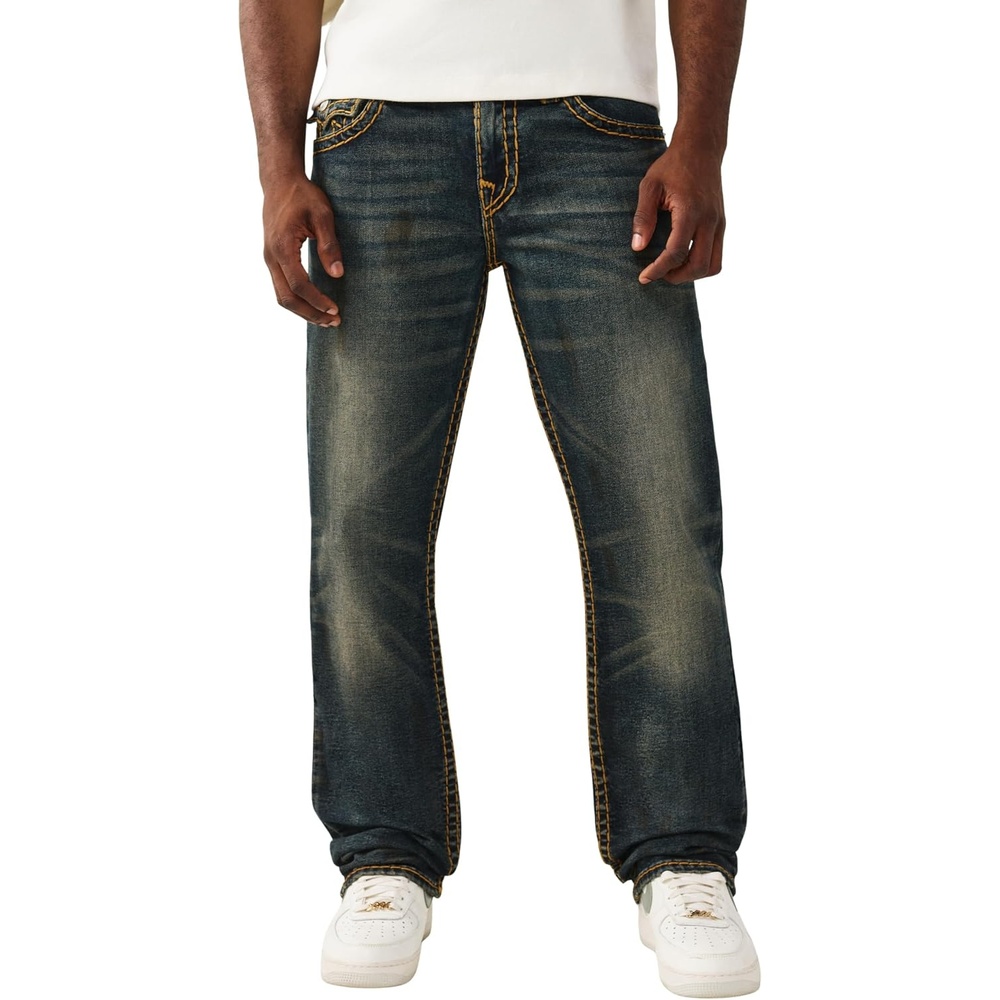 image:imageTrue Religion Mens Ricky Super T Flap Straight Jeans  Straight Fit Flap Pocket Detail Cotton BlendDecadense Dark Wash