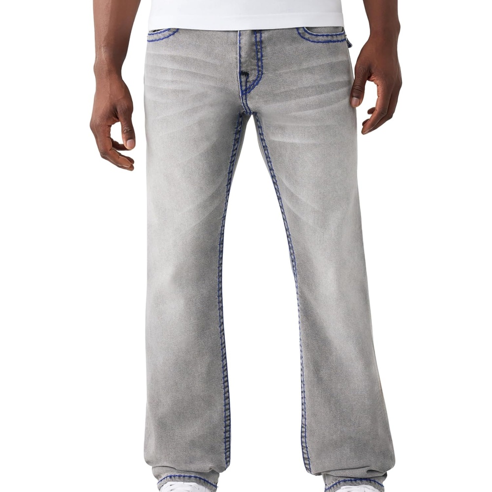 image:imageTrue Religion Mens Ricky Super T Flap Straight Jeans  Straight Fit Flap Pocket Detail Cotton BlendOrbit Dusk Grey Wash
