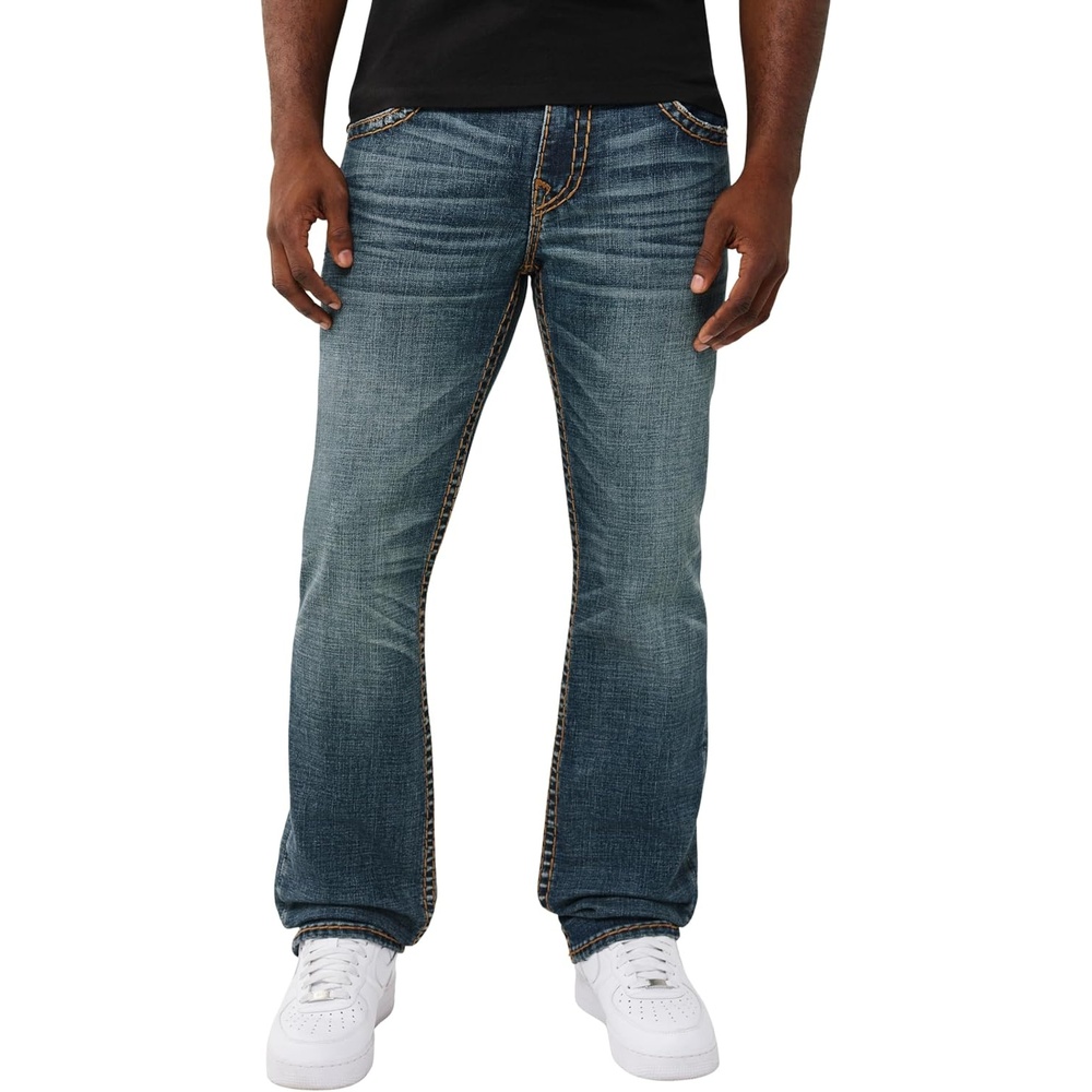 image:imageTrue Religion Mens Ricky Super T Flap Straight Jeans  Straight Fit Flap Pocket Detail Cotton BlendSideline Raw Dark Wash