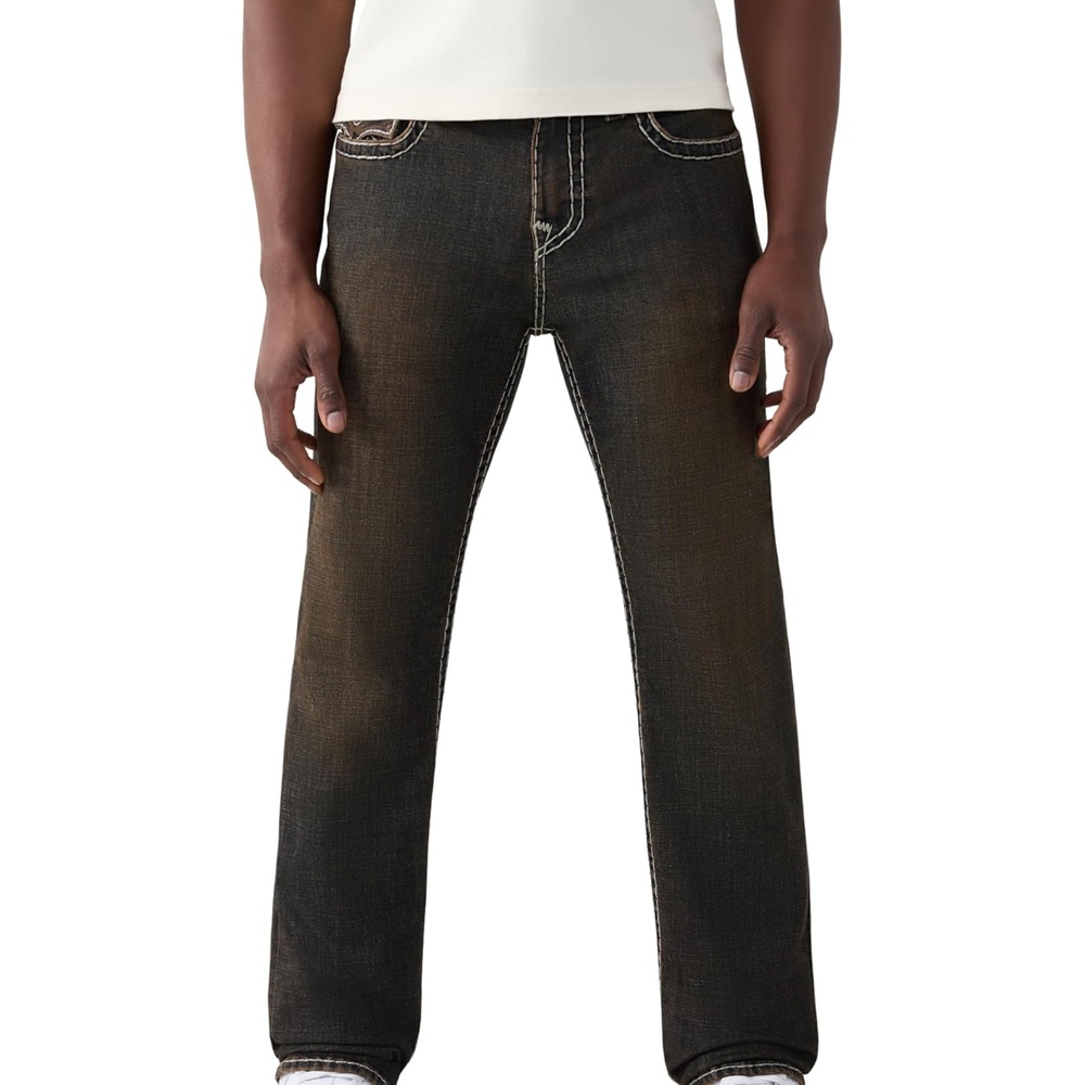 image:imageTrue Religion Mens Ricky Super T Flap Straight Jeans  Straight Fit Flap Pocket Detail Cotton BlendSunset Stereo Dark Wash