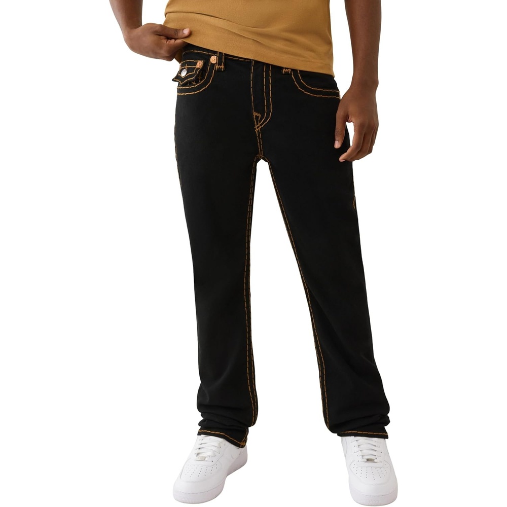 image:imageTrue Religion Mens Ricky Super T Straight Leg Denim Jeans for Men  Dark Wash with Signature Horseshoe StitchingBlack Rinse