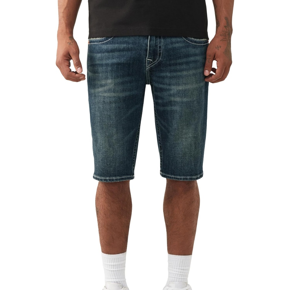 image:imageTrue Religion Mens Rocco Single Needle NF Short  Premium Fabric Blend Signature Style Statement FitJackknife Dark Wash