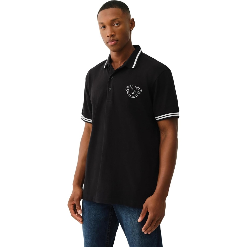 image:imageTrue Religion Mens SS Buddha Patch Polo  Short Sleeve Polo Shirt with Buddha LogoJet Black