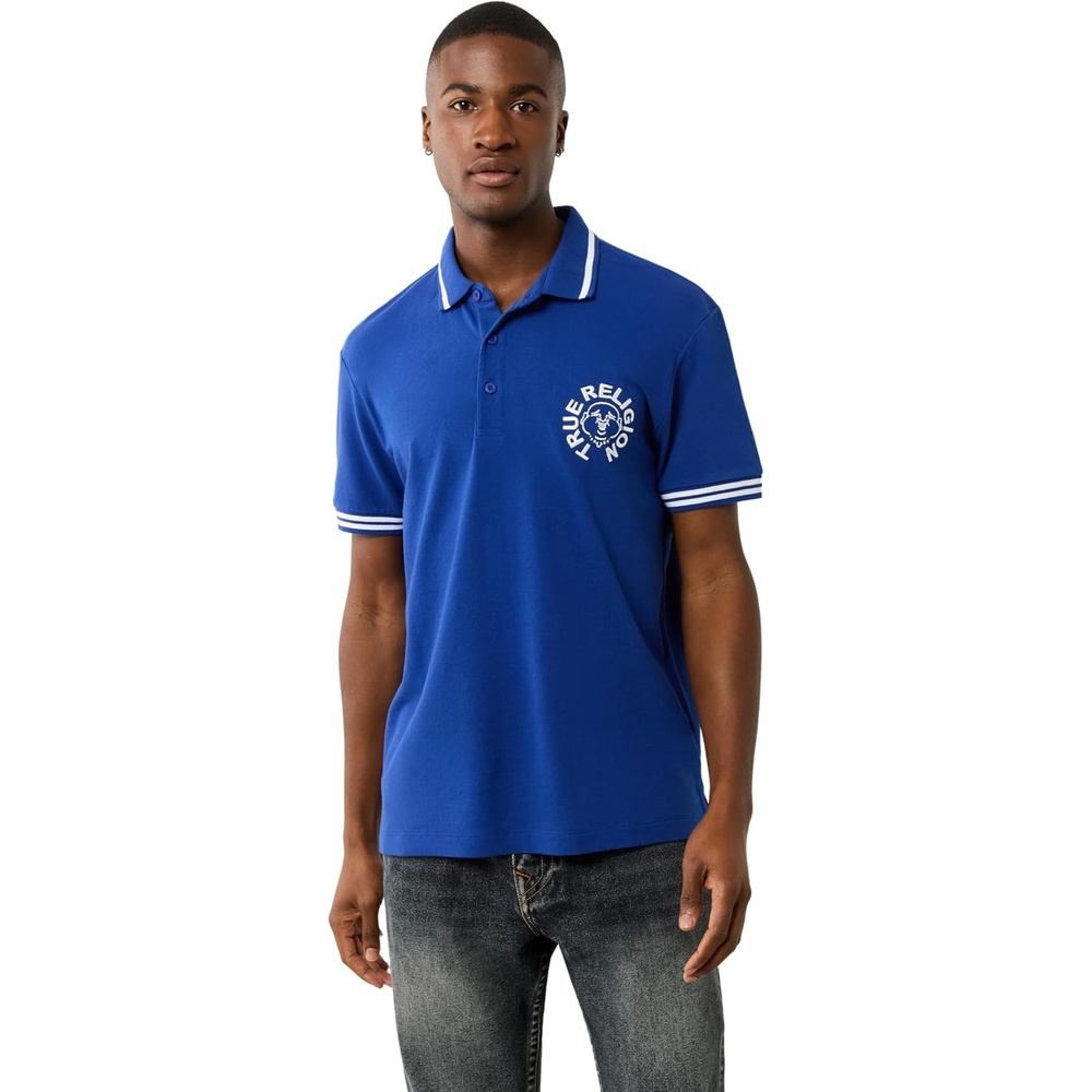image:imageTrue Religion Mens SS Buddha Patch Polo  Short Sleeve Polo Shirt with Buddha LogoMazarin Blue
